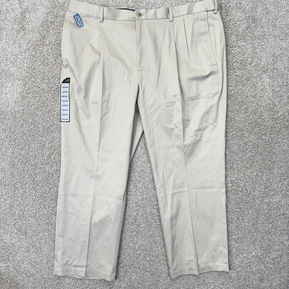 Haggar Pants Mens 44x29 Premium No Iron Khaki Tan Pleated Stretch NEW